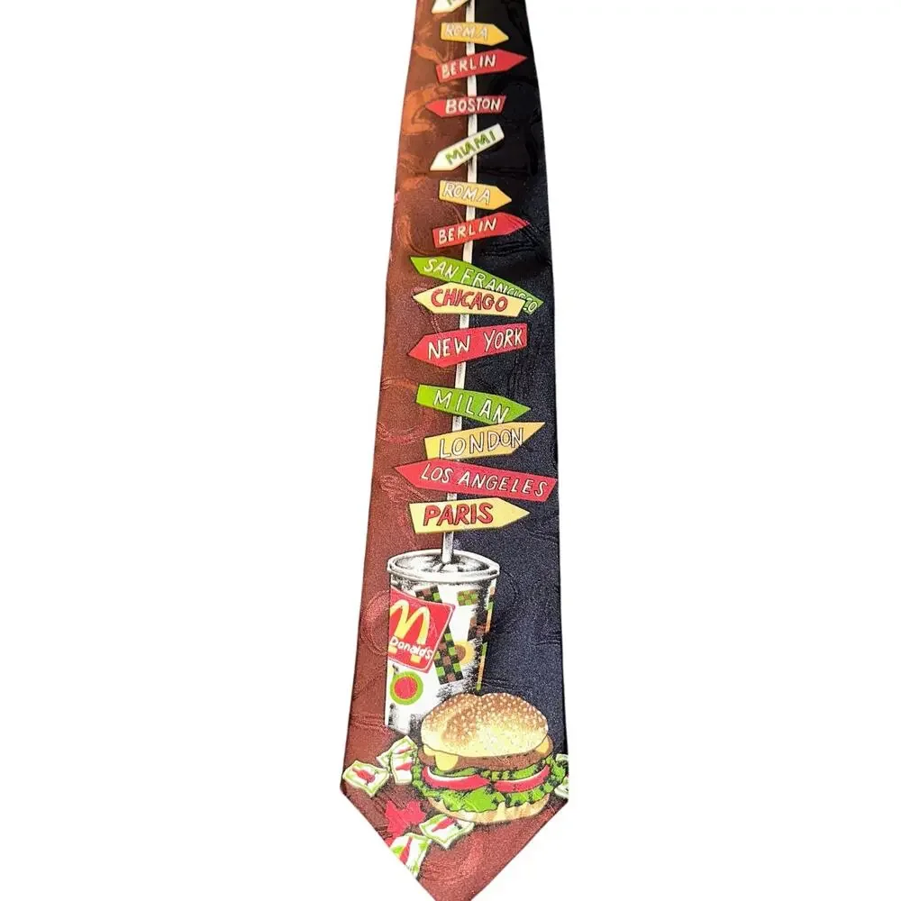 Vintage 1994 McDonald's Pop City Novelty Necktie MBP Burger Fries World Cities